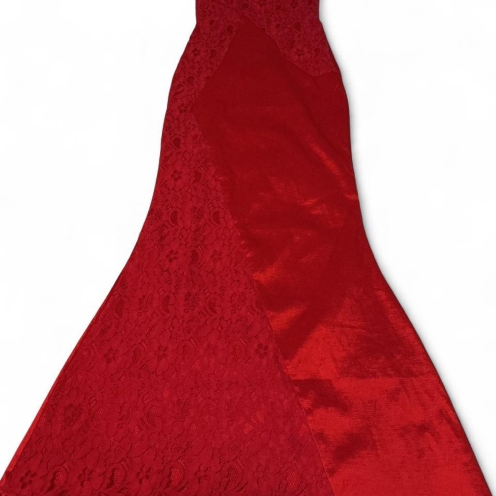 VTG Daisy One‎ Shoulder Gown Womens Red Lace Satin Formal Evening Dress
